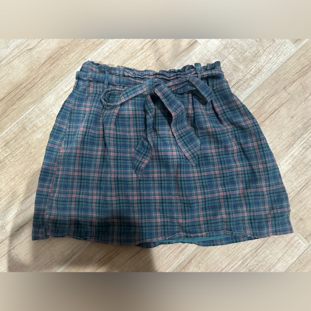 Plaid High-Waisted Skirt with Bow Tie